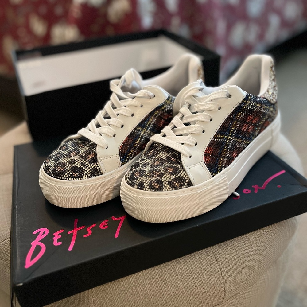 Betsey Johnson White and Multicolor Sneakers
